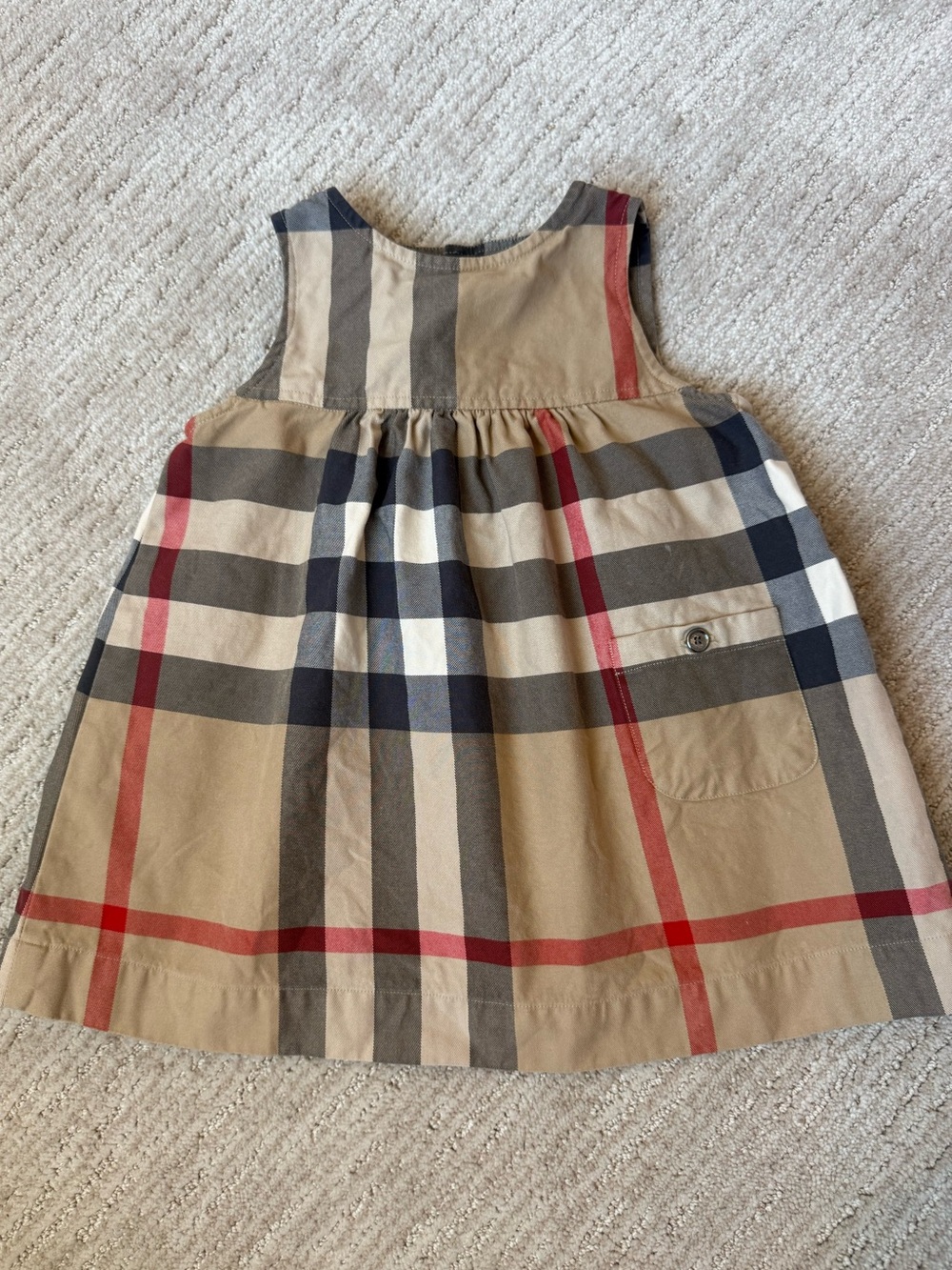 Authentic Burberry Classic Plaid Girl’s Dress in Beige and Red- Size 12-18months